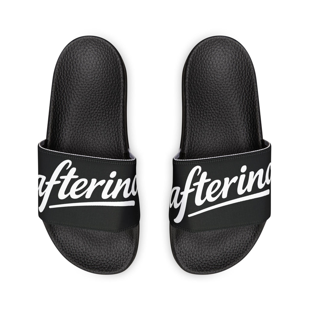 Slide Sandals — White Removable-Strap Athletic Slides with Script Logo