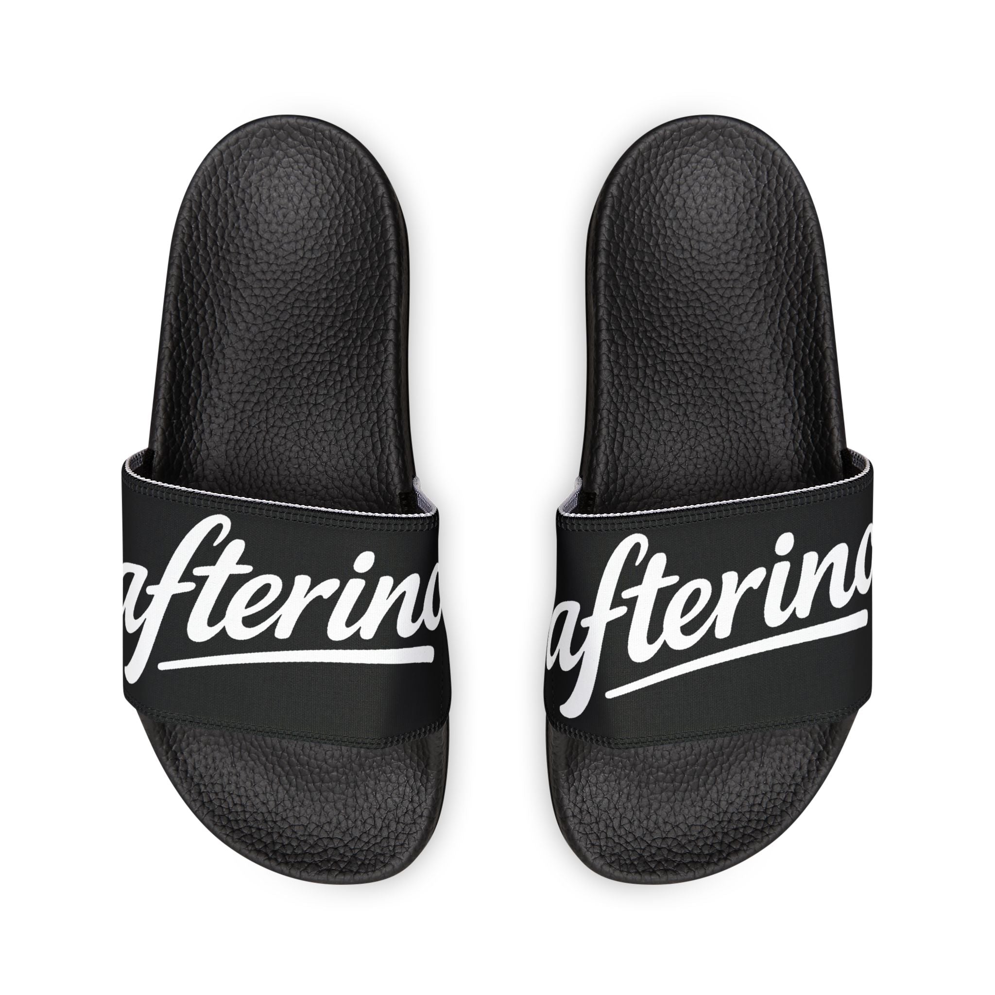 Slide Sandals — White Removable-Strap Athletic Slides with Script Logo
