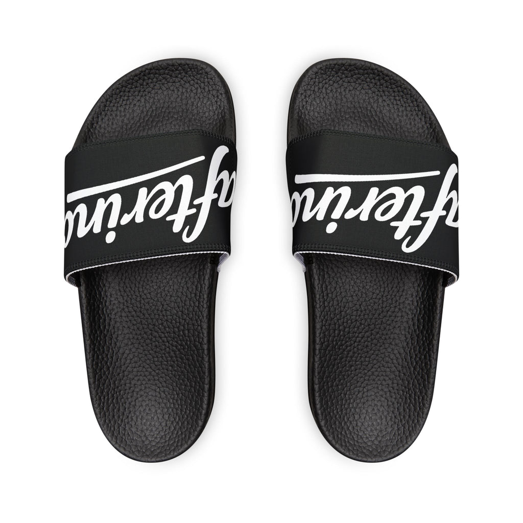 Slide Sandals — White Removable-Strap Athletic Slides with Script Logo