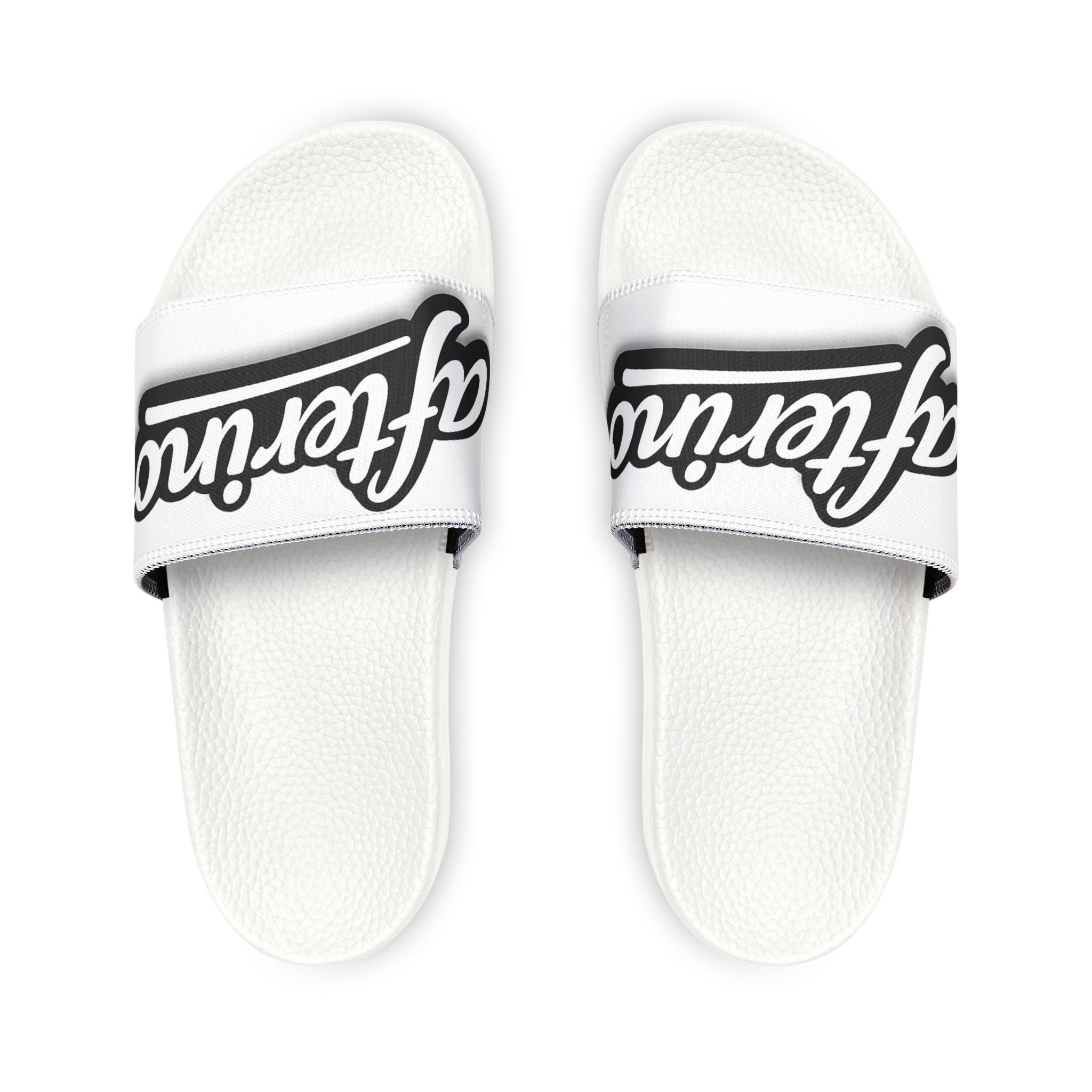 Slide Sandals — White Removable-Strap Athletic Slides with Script Logo