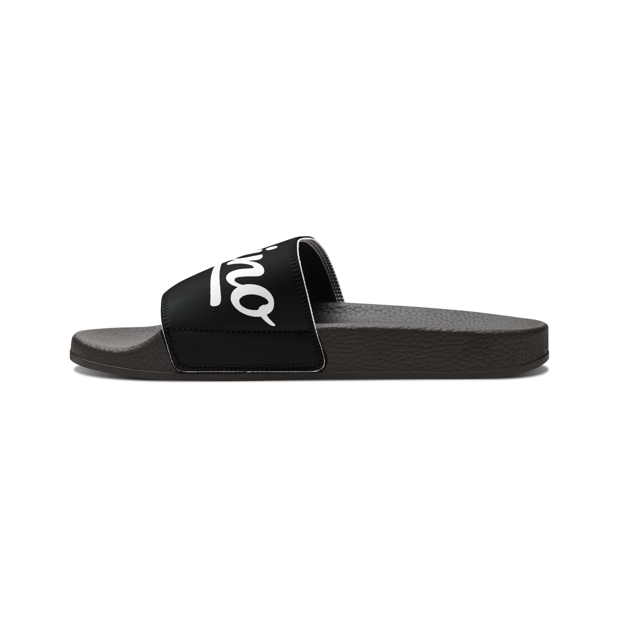 Slide Sandals — White Removable-Strap Athletic Slides with Script Logo