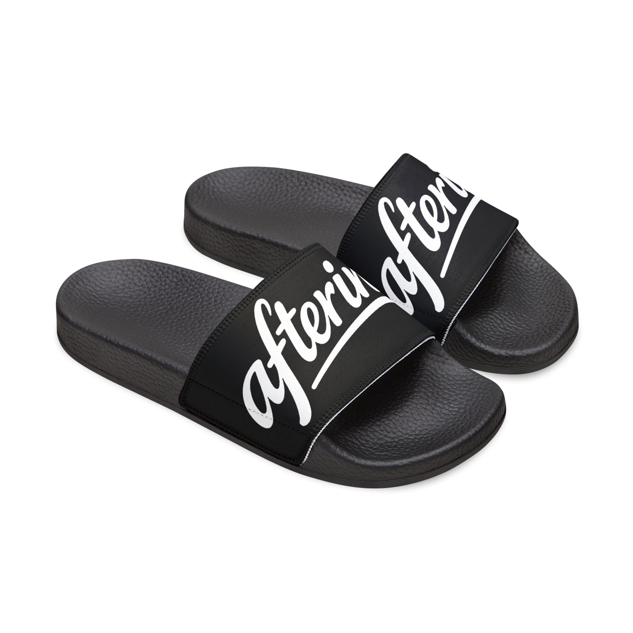 Slide Sandals — White Removable-Strap Athletic Slides with Script Logo