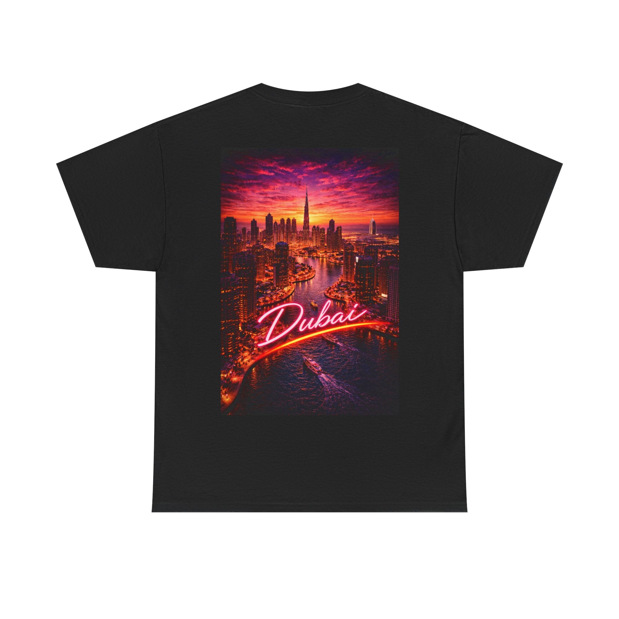 Dubai Neon Sunset T-Shirt — Retro Cityscape Tee
