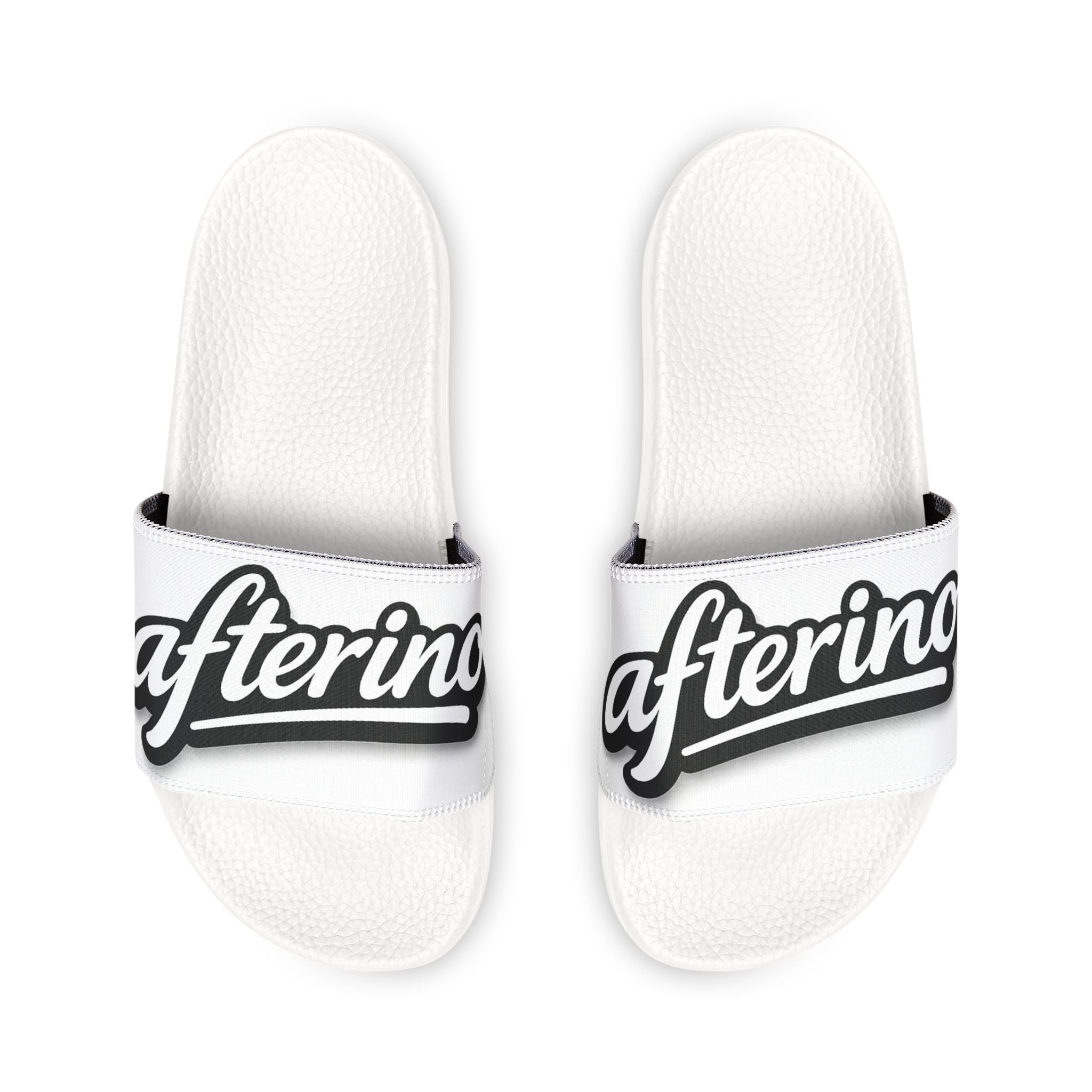 Slide Sandals — White Removable-Strap Athletic Slides with Script Logo