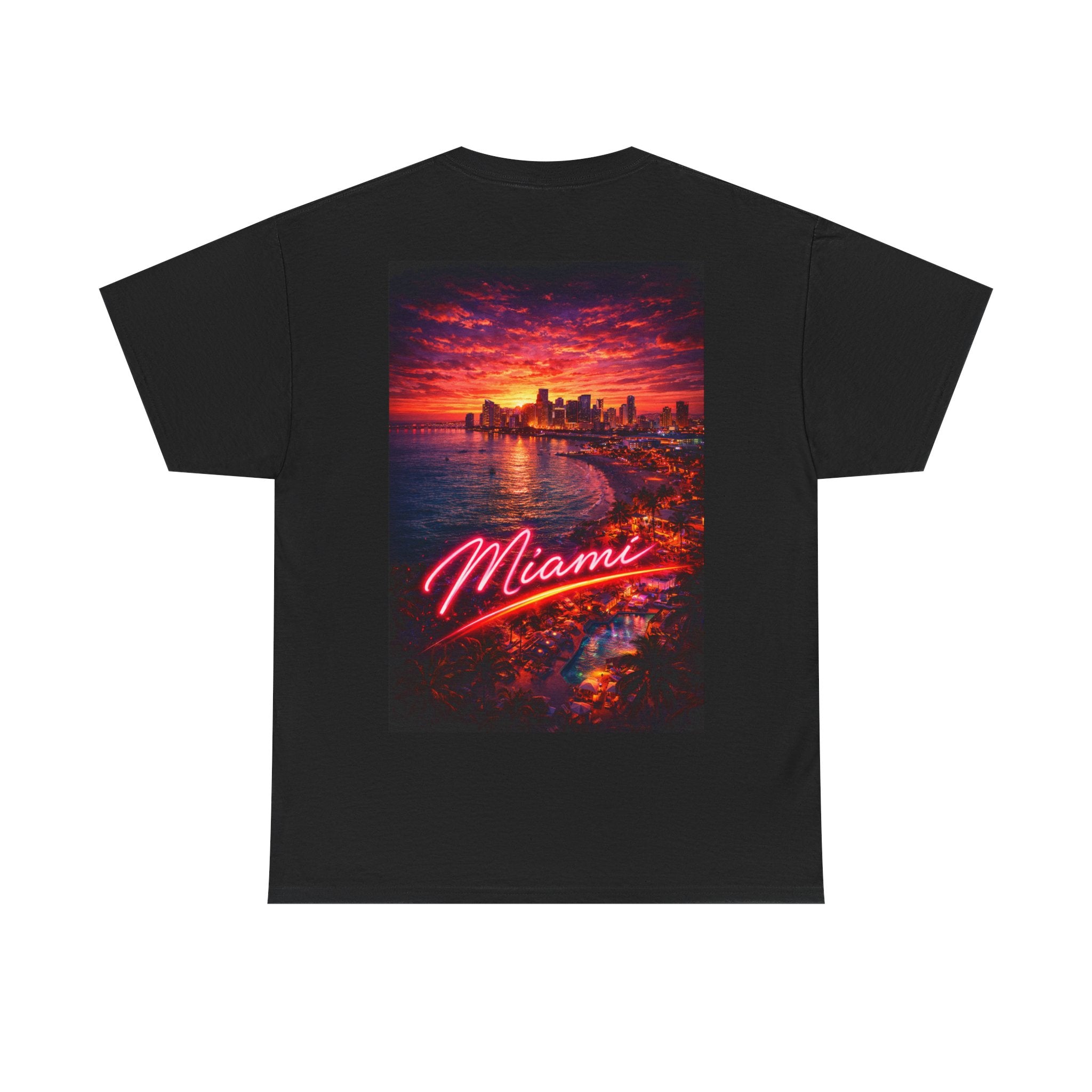 Miami Neon Sunset T-Shirt — Retro Cityscape Tee